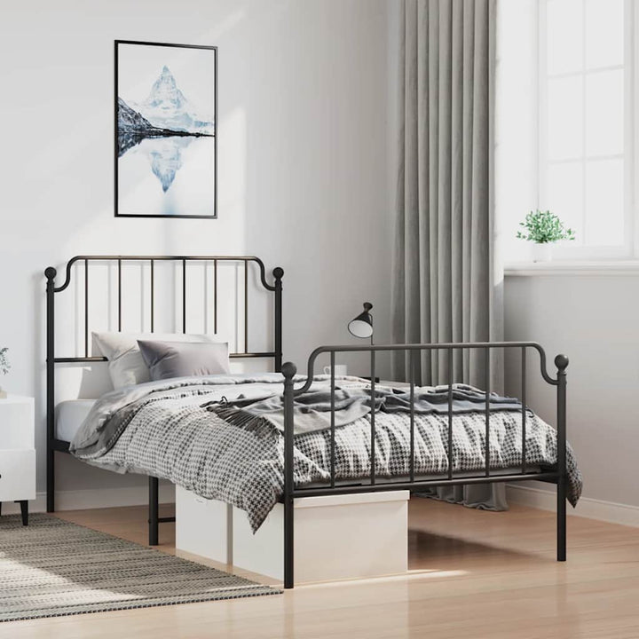 sengeramme med sengegavl og fodgærde 100x200 cm metal sort