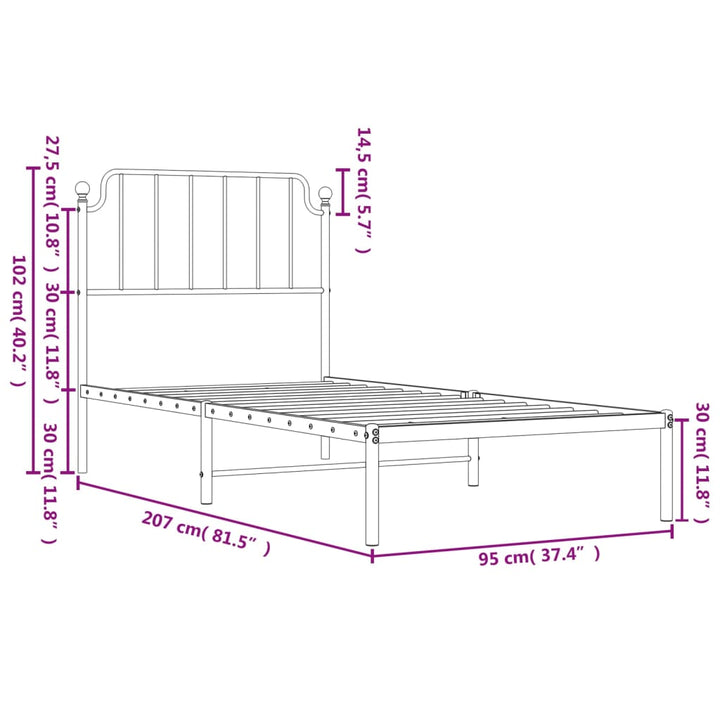 sengeramme med sengegavl 90x200 cm metal hvid