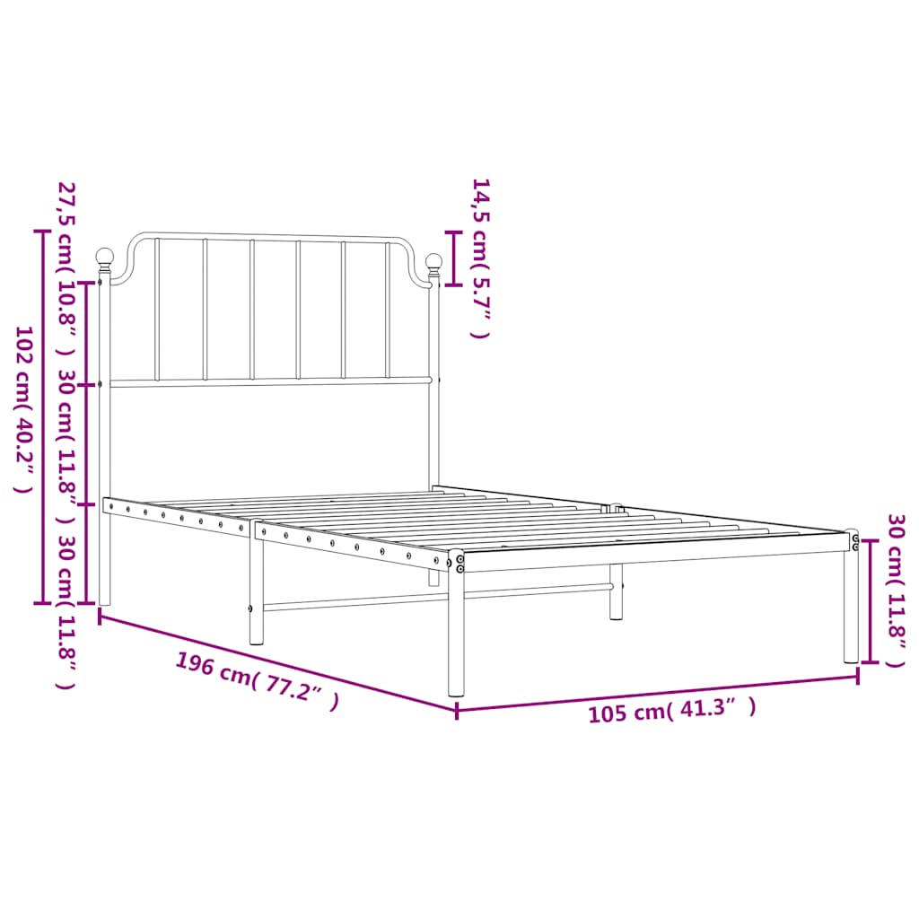 sengeramme med sengegavl 100x190 cm metal hvid