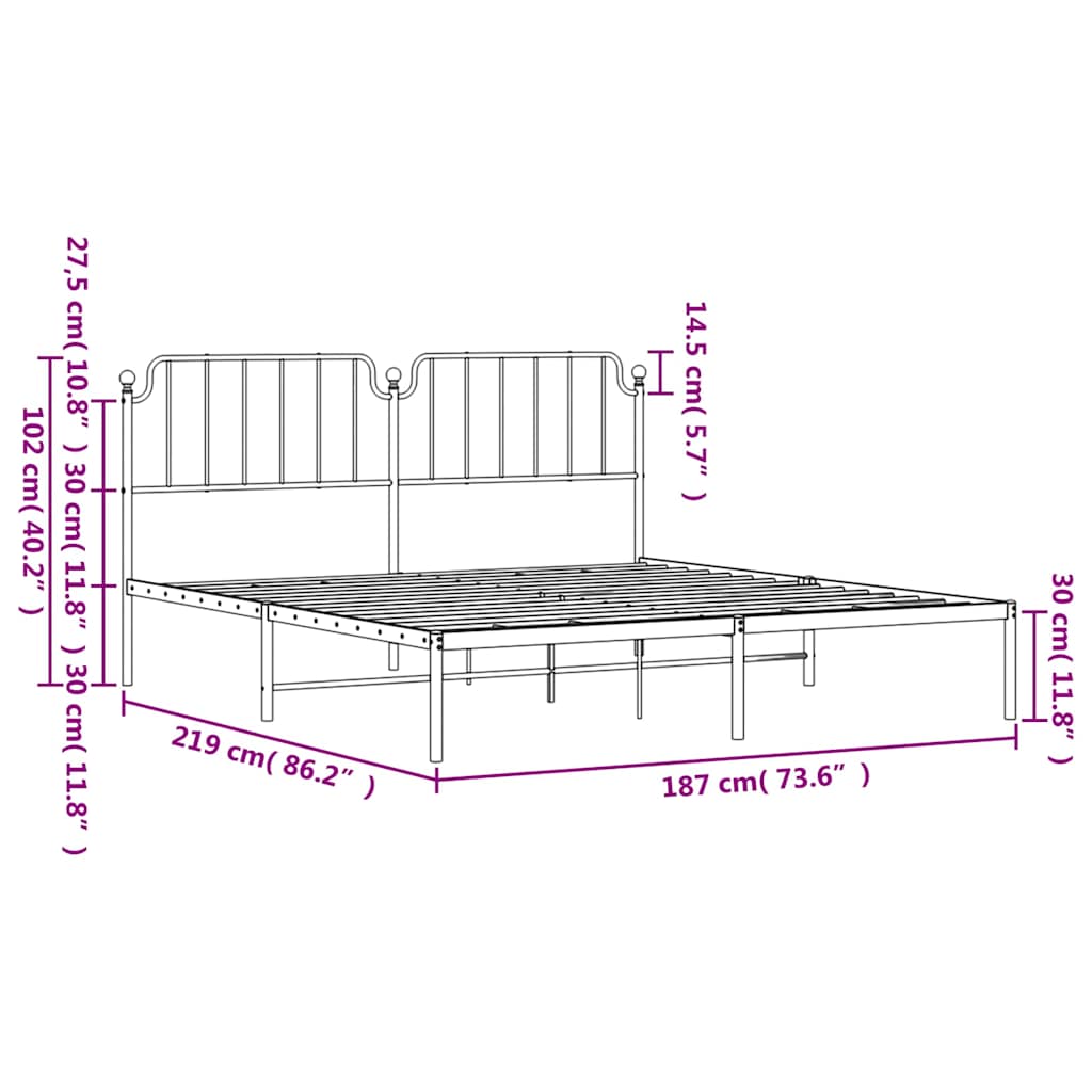 sengeramme med sengegavl 183x213 cm metal hvid