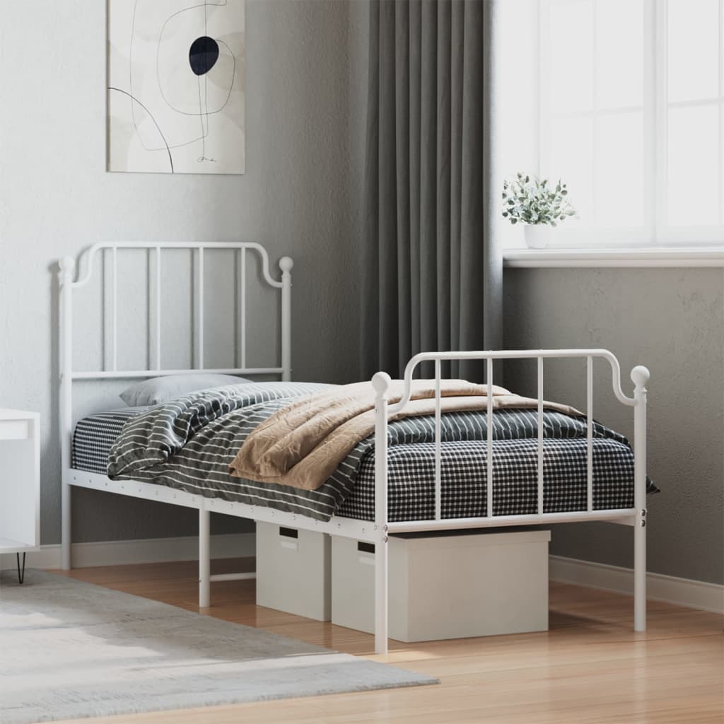 sengeramme med sengegavl og fodgærde 75x190 cm metal hvid
