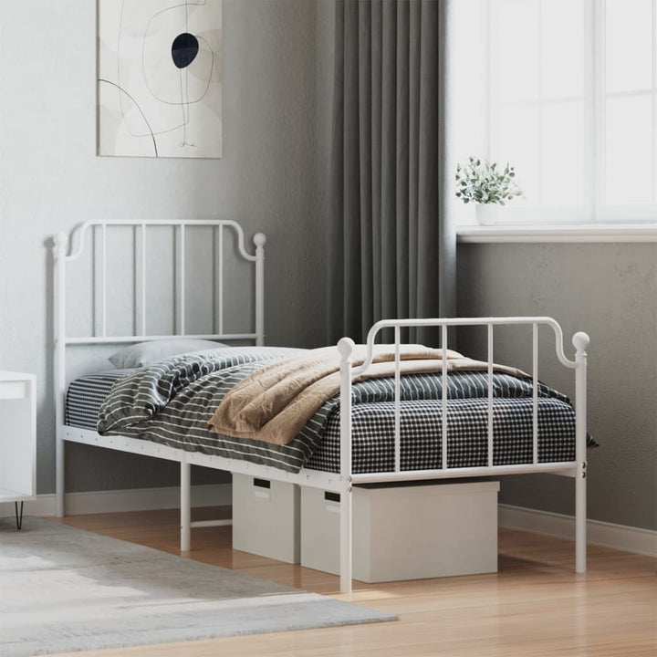 sengeramme med sengegavl og fodgærde 75x190 cm metal hvid