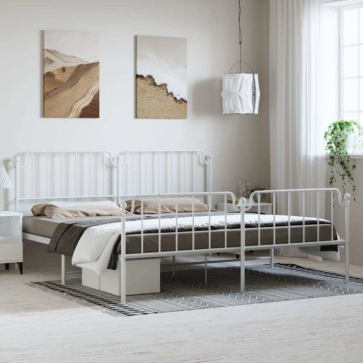 sengeramme med sengegavl og fodgærde 183x213 cm metal hvid