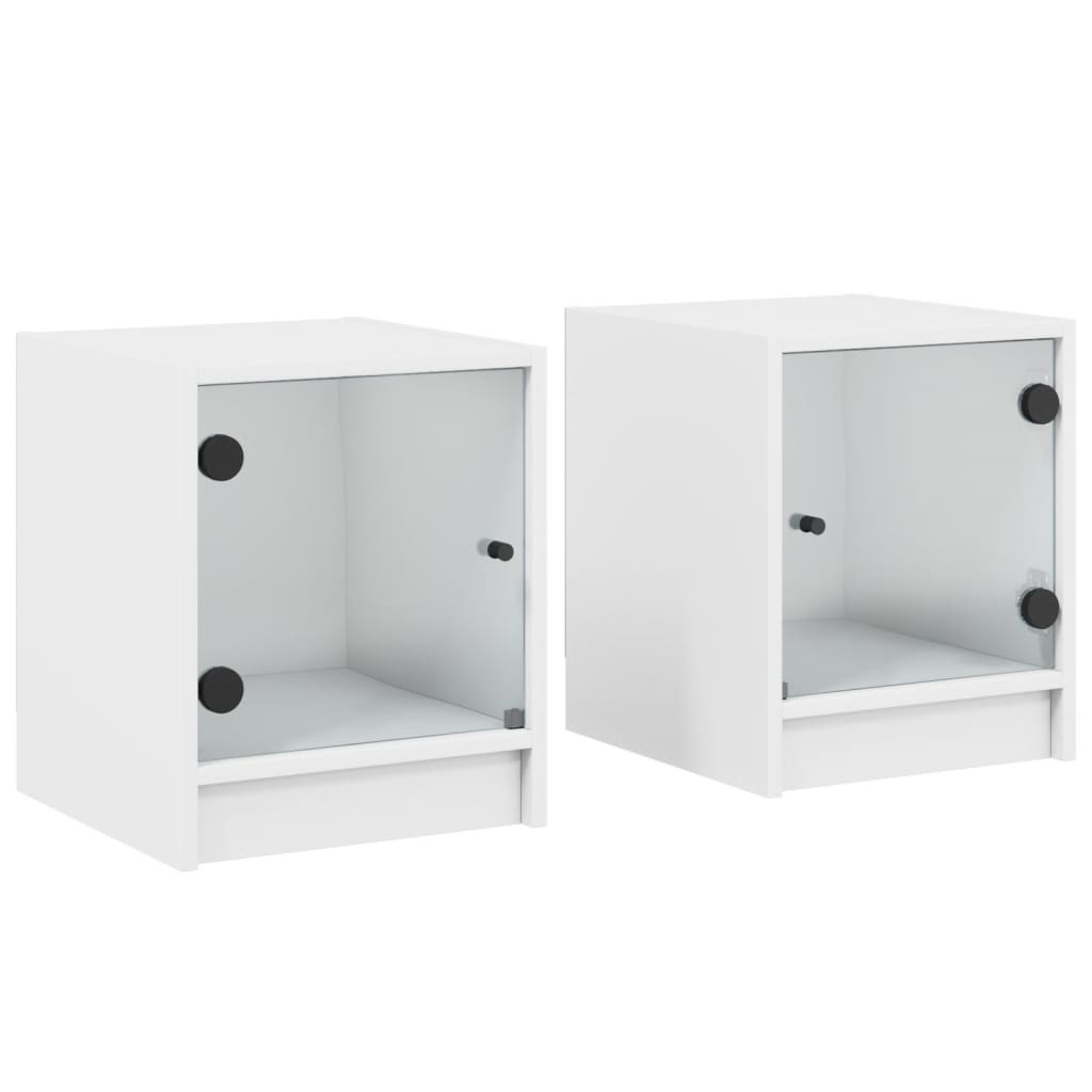 sengeborde 2 stk. med glaslåger 35x37x42 cm hvid