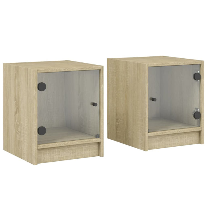sengeborde med glaslåger 2 stk. 35x37x42 cm grå sonoma-eg