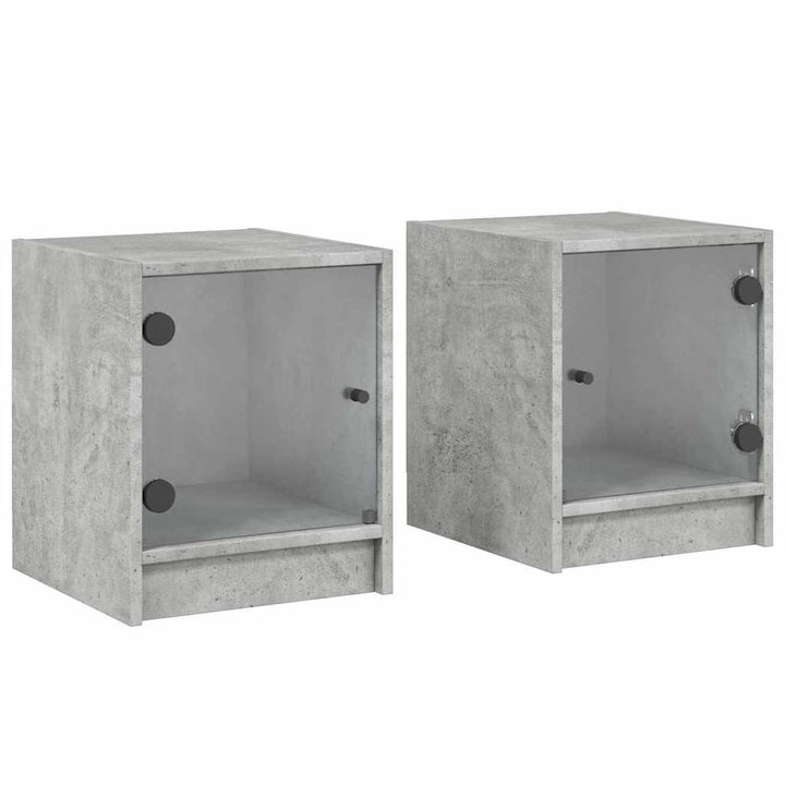 sengeborde 2 stk. med glaslåger 35x37x42 cm betongrå