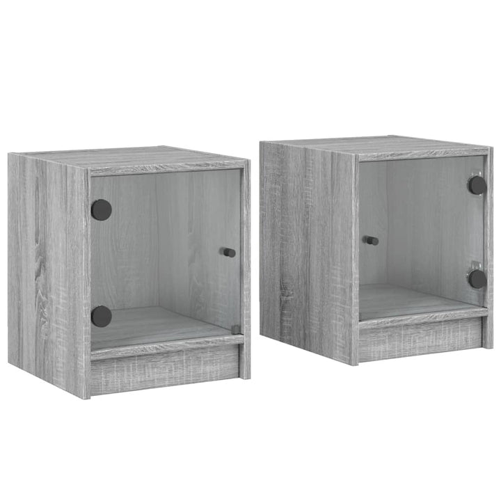 sengeborde med glaslåger 2 stk. 35x37x42 cm grå sonoma-eg