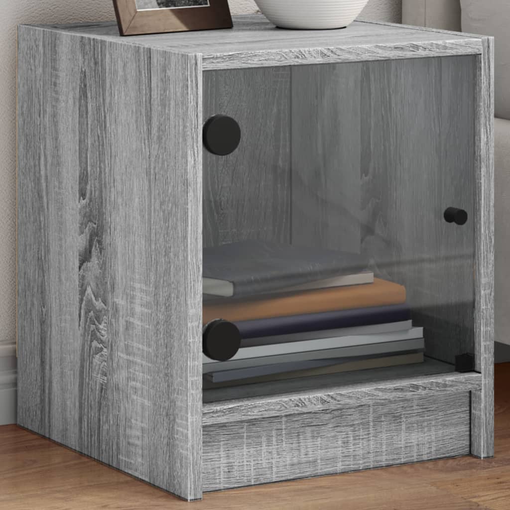 sengeborde med glaslåger 2 stk. 35x37x42 cm grå sonoma-eg