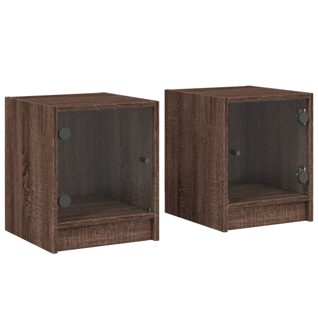 sengeborde med glaslåger 2 stk. 35x37x42 cm brun egetræ