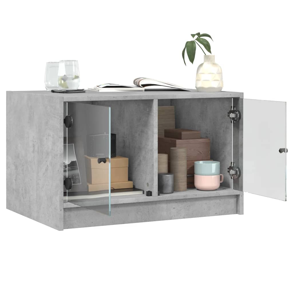 sofabord med glaslåger 68x50x42 cm betongrå