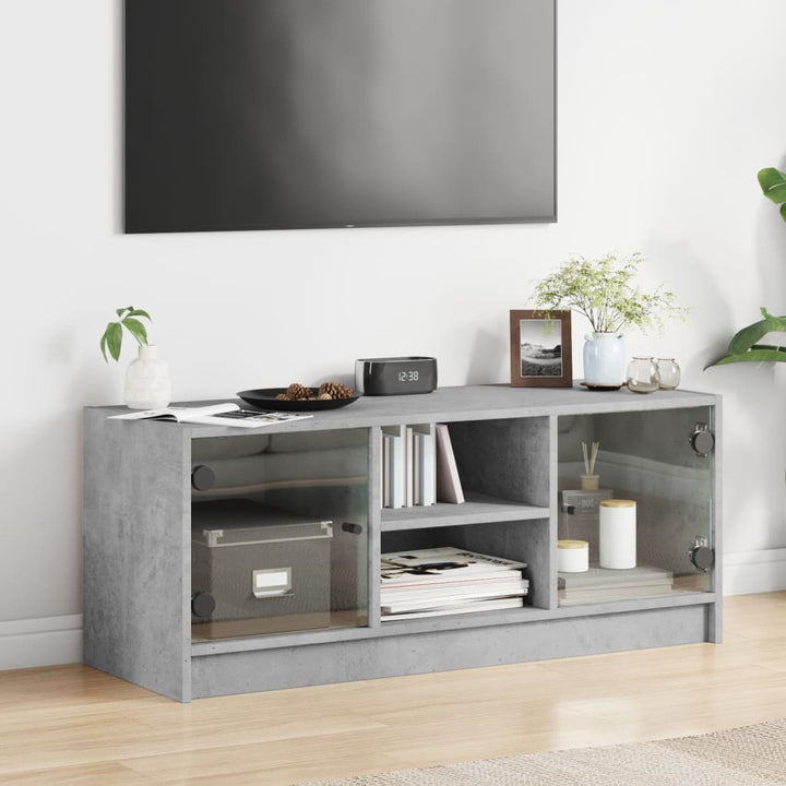 skab med glaslåger 102x37x42 cm betongrå