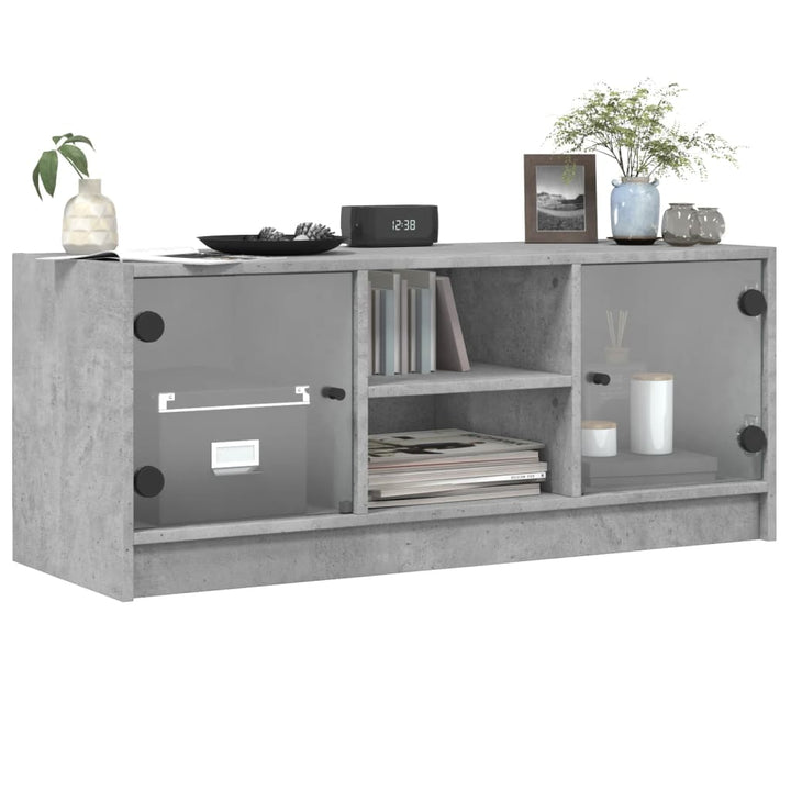 skab med glaslåger 102x37x42 cm betongrå