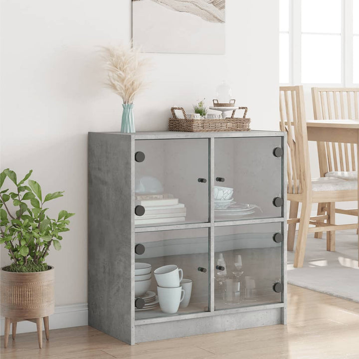 skab med glaslåger 68x37x75,5 cm betongrå