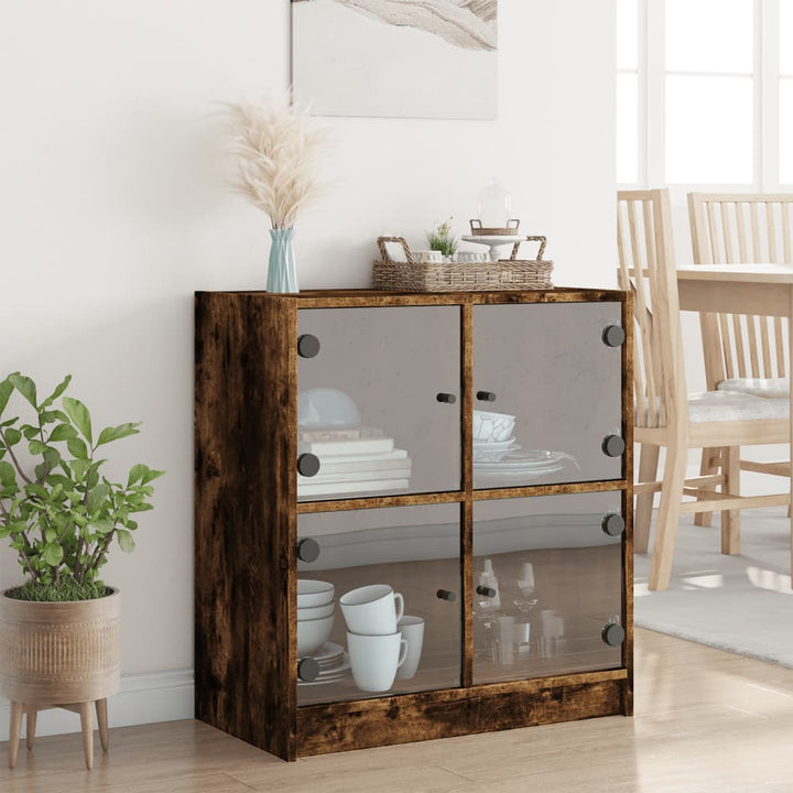 skab med glaslåger 68x37x75,5 cm røget egetræsfarve