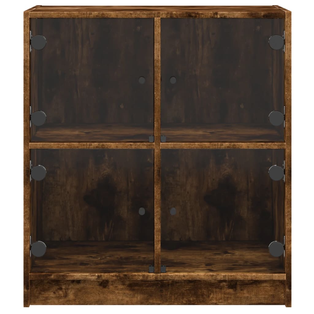skab med glaslåger 68x37x75,5 cm røget egetræsfarve