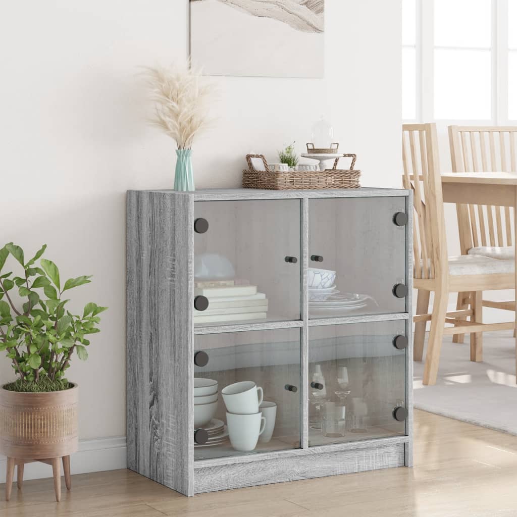 skab med glaslåger 68x37x75,5 cm grå sonoma-eg