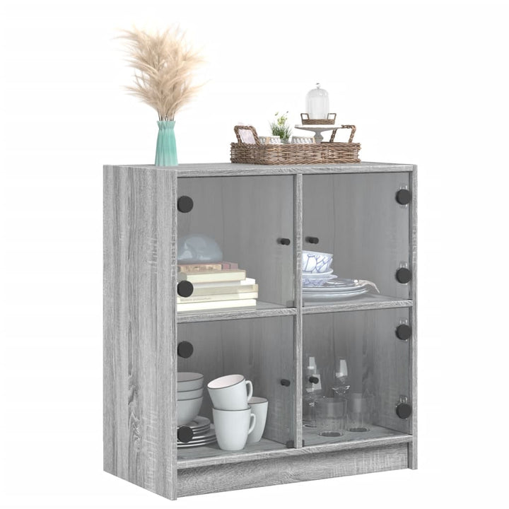 skab med glaslåger 68x37x75,5 cm grå sonoma-eg