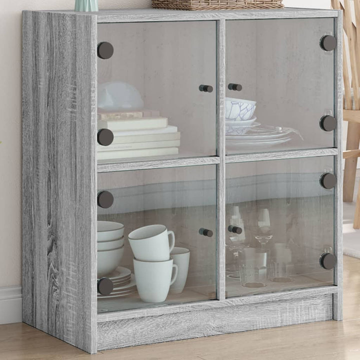 skab med glaslåger 68x37x75,5 cm grå sonoma-eg