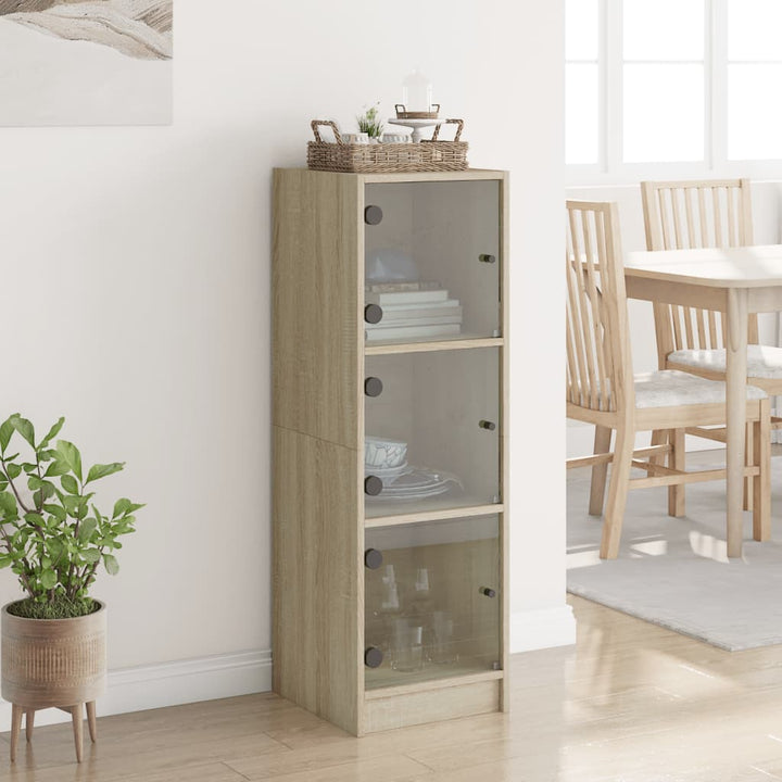 skab med glaslåger 35x37x109 cm sonoma-eg