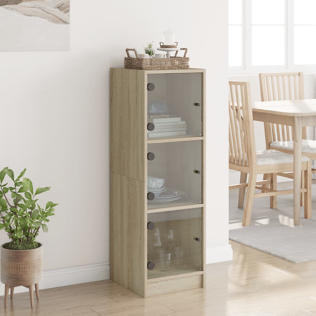 skab med glaslåger 35x37x109 cm sonoma-eg
