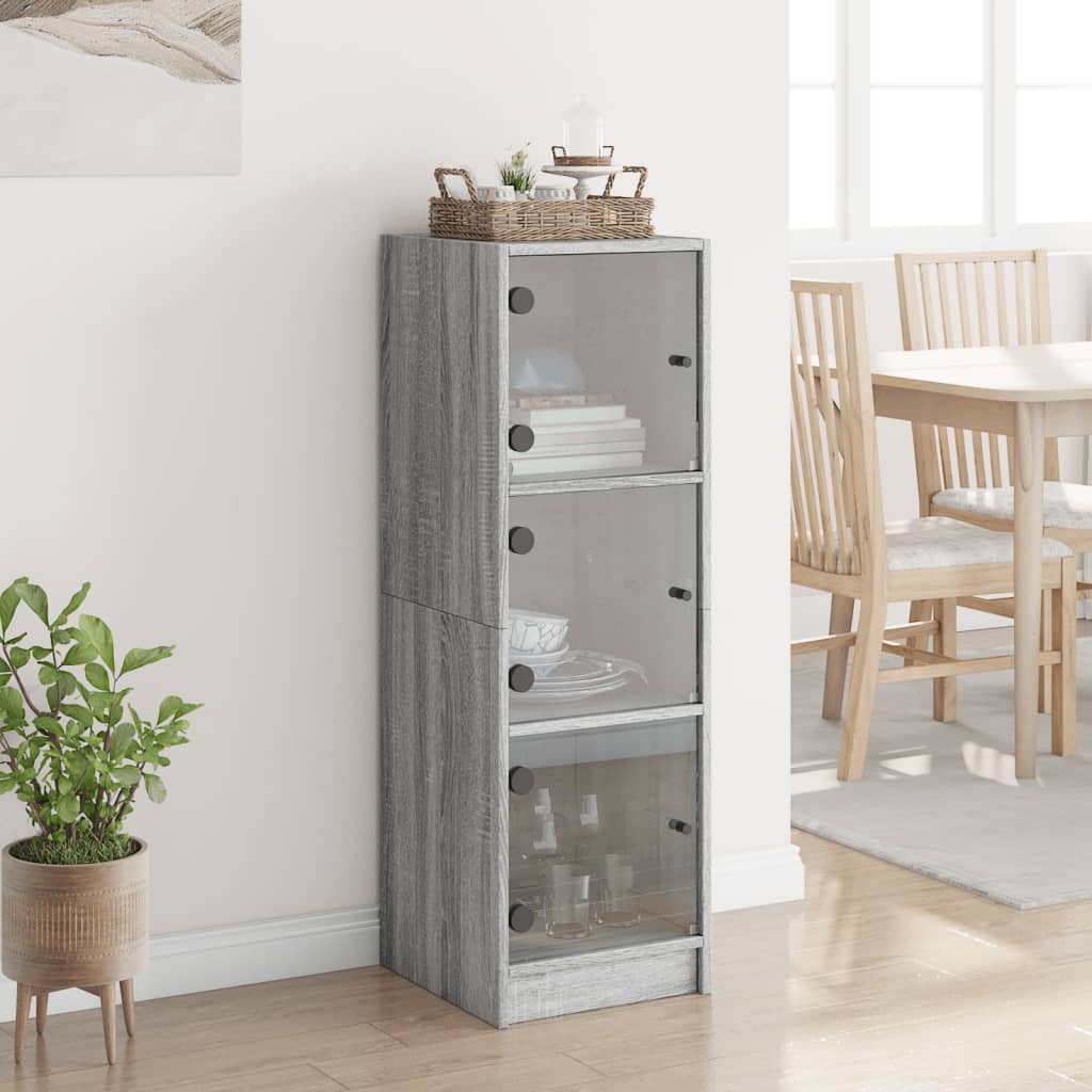 skab med glaslåger 35x37x109 cm grå sonoma-eg