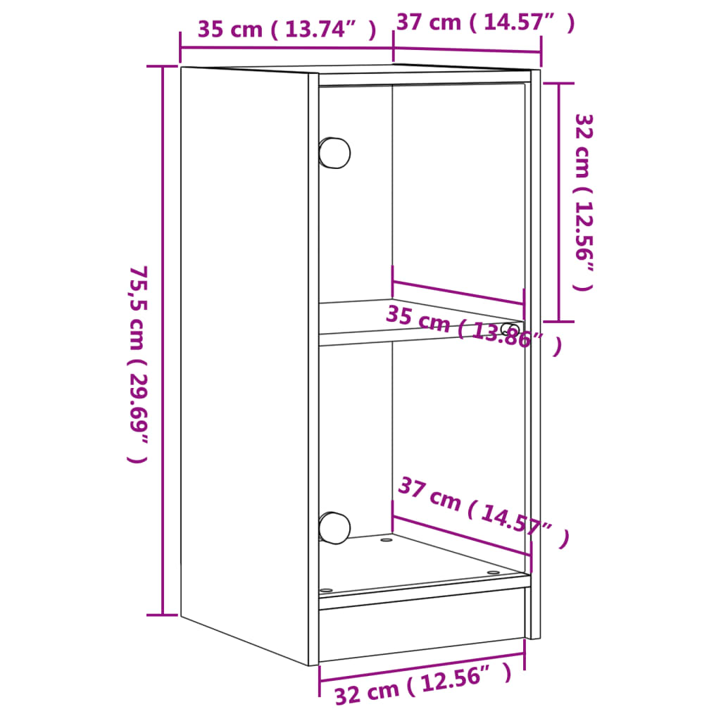 skab med glaslåger 35x37x75,5 cm sonoma-eg