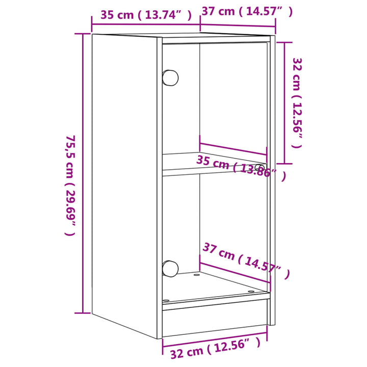 skab med glaslåger 35x37x75,5 cm sonoma-eg