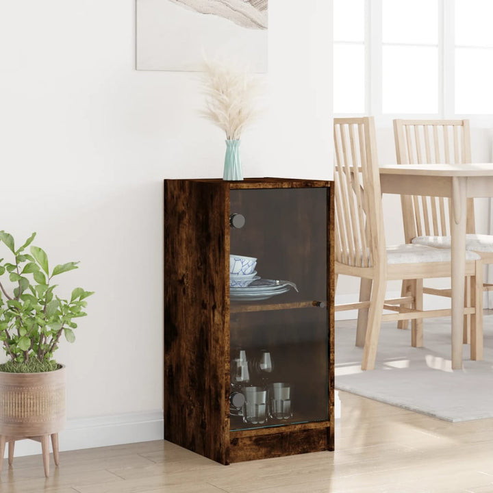 skab med glaslåger 35x37x75,5 cm røget egetræsfarve