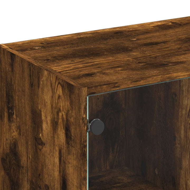 skab med glaslåger 102x37x42 cm røget egetræsfarve