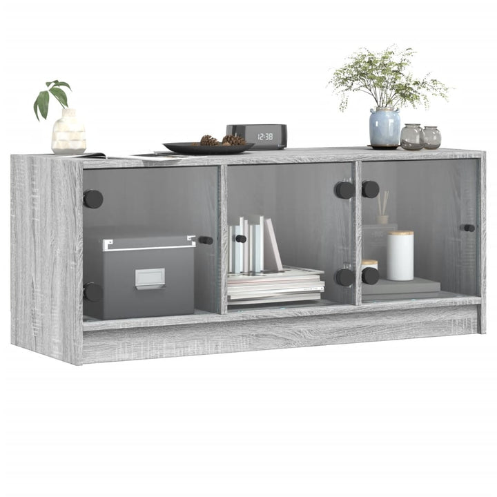 skab med glaslåger 102x37x42 cm grå sonoma-eg