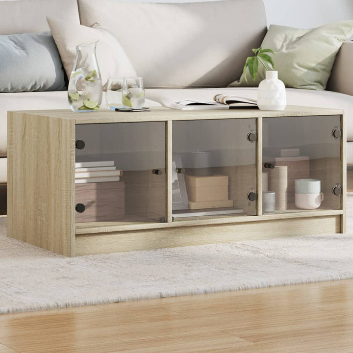 sofabord med glaslåger 102x50x42 cm sonoma-eg