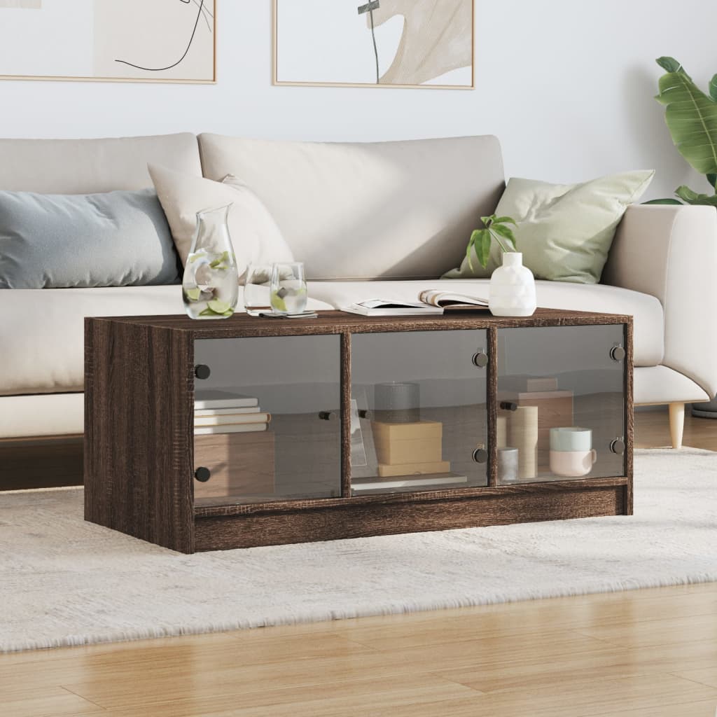 sofabord med glaslåger 102x50x42 cm brun egetræsfarve