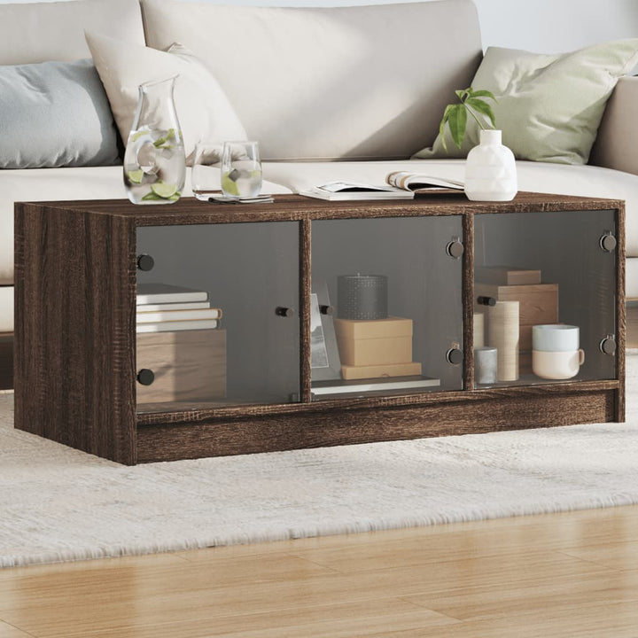 sofabord med glaslåger 102x50x42 cm brun egetræsfarve