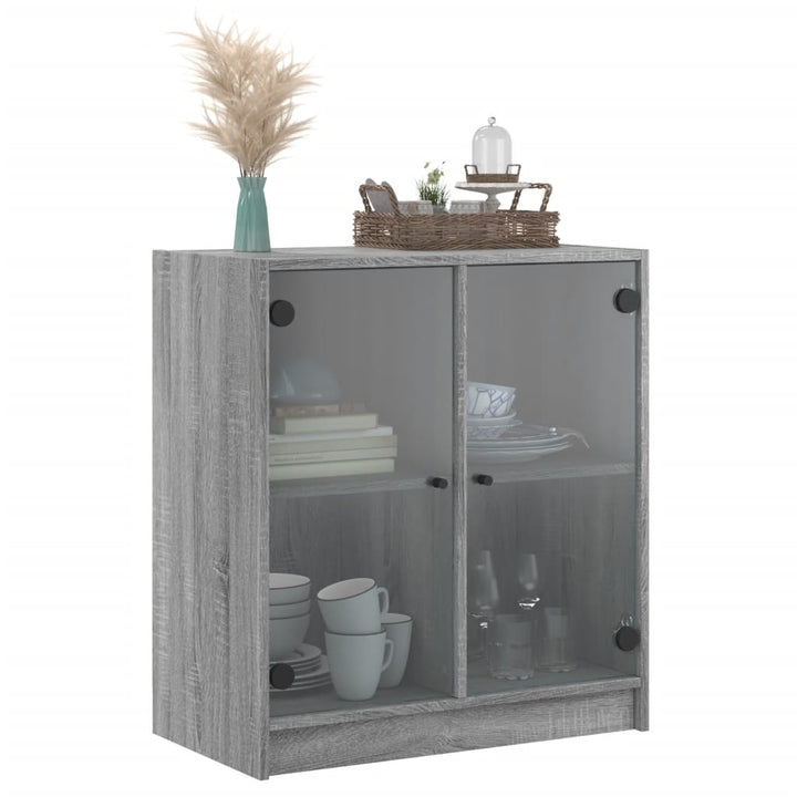 skab med glaslåger 68x37x75,5 cm grå sonoma-eg