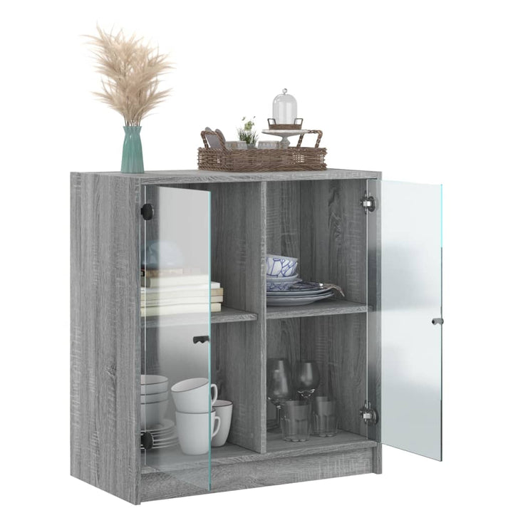 skab med glaslåger 68x37x75,5 cm grå sonoma-eg