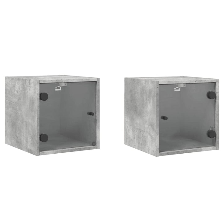 sengeborde 2 stk. med glaslåger 35x37x35 cm betongrå