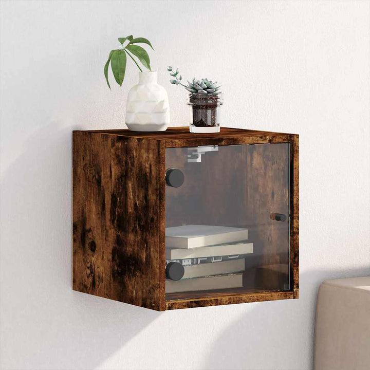 sengebord med glaslåger 35x37x35 cm røget egetræsfarve