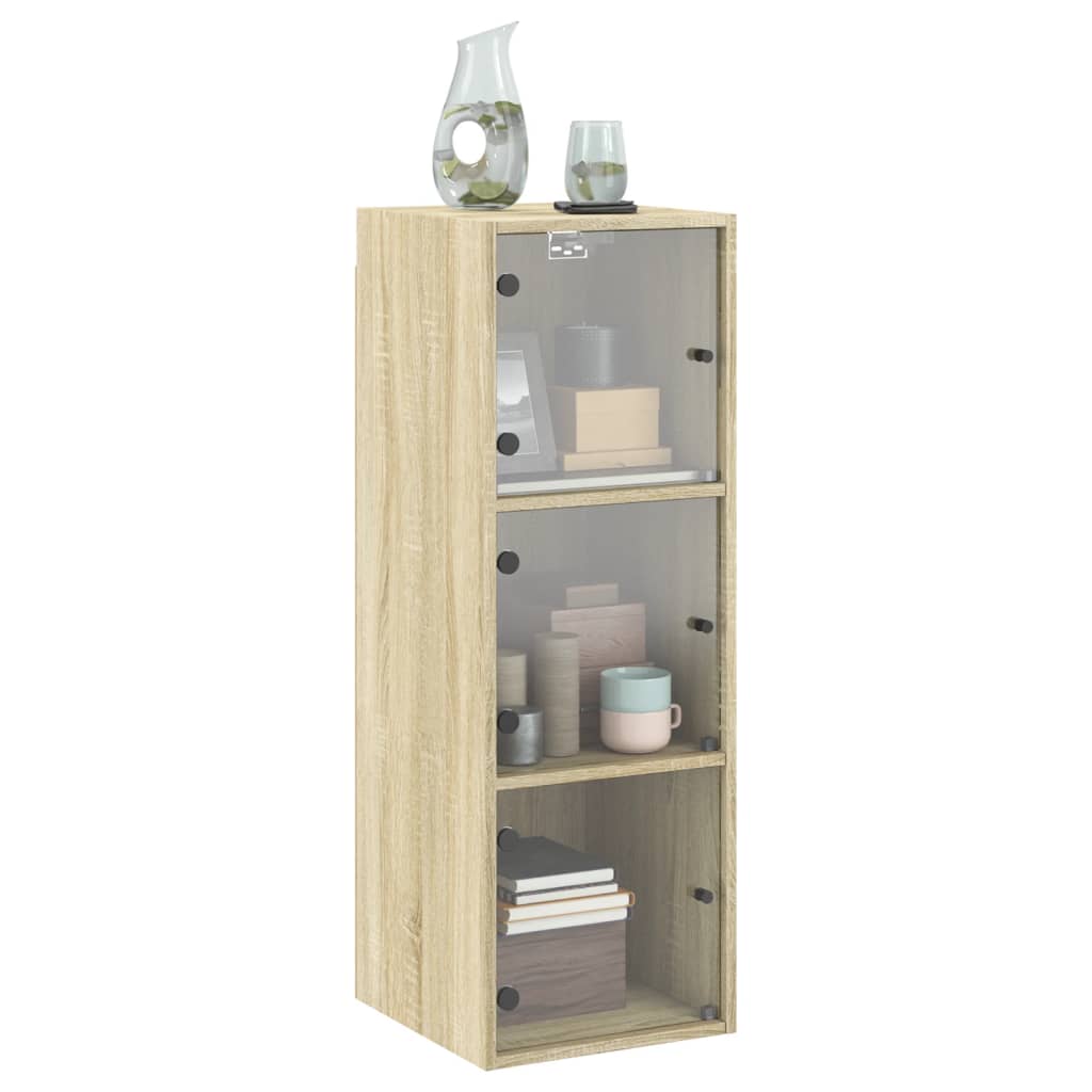 skab med glaslåger 35x37x100 cm sonoma-eg