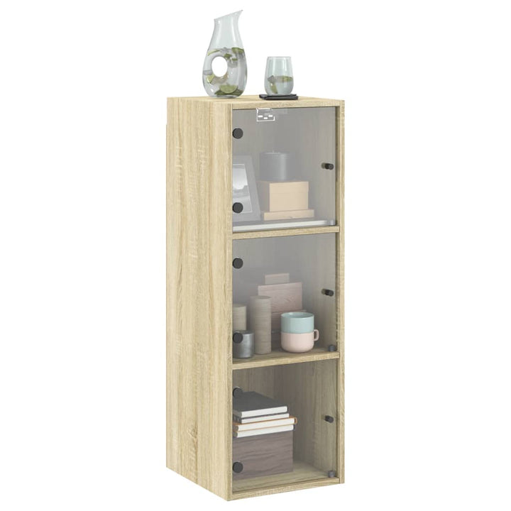 skab med glaslåger 35x37x100 cm sonoma-eg