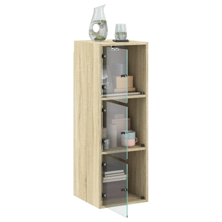 skab med glaslåger 35x37x100 cm sonoma-eg