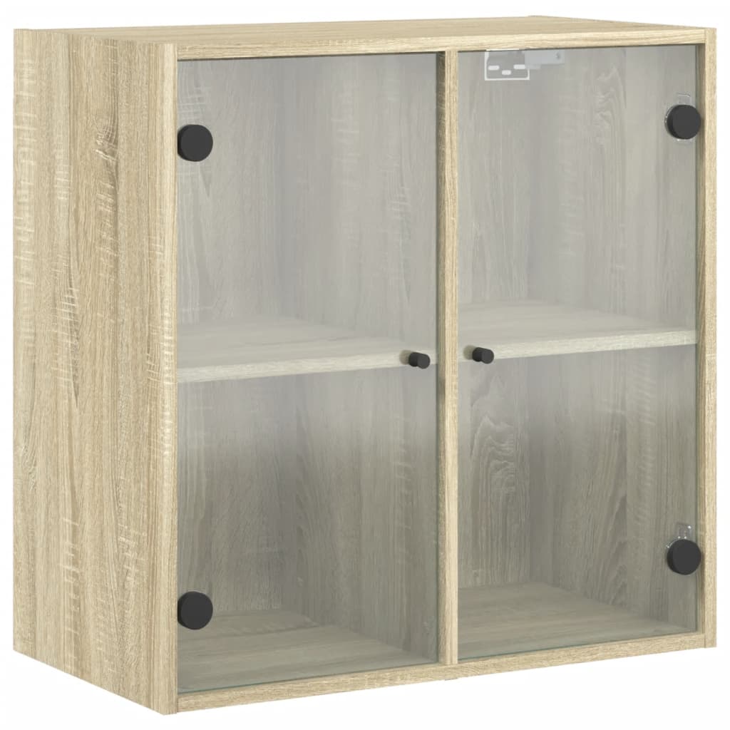 skab med glaslåger 68x37x68,5 cm sonoma-eg
