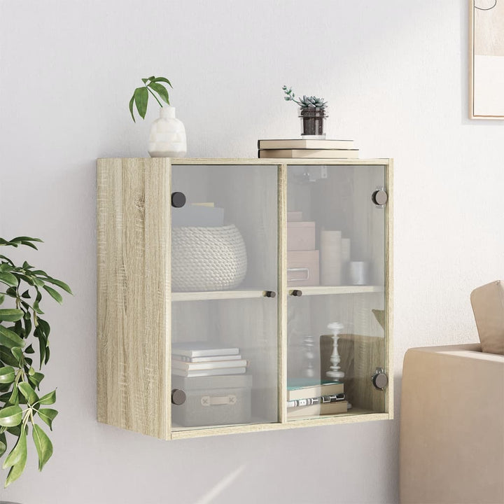skab med glaslåger 68x37x68,5 cm sonoma-eg