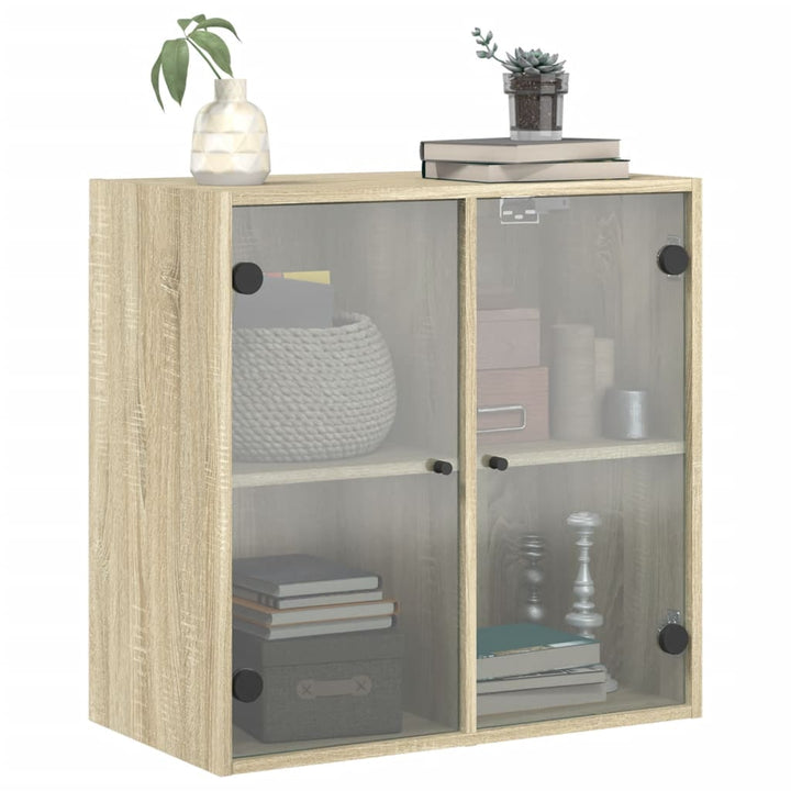 skab med glaslåger 68x37x68,5 cm sonoma-eg