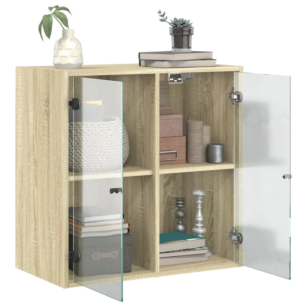 skab med glaslåger 68x37x68,5 cm sonoma-eg