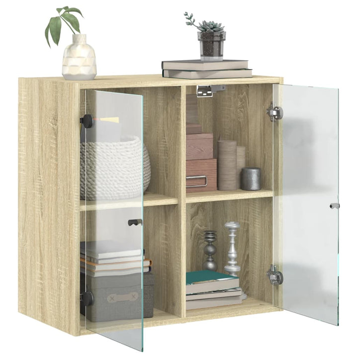 skab med glaslåger 68x37x68,5 cm sonoma-eg