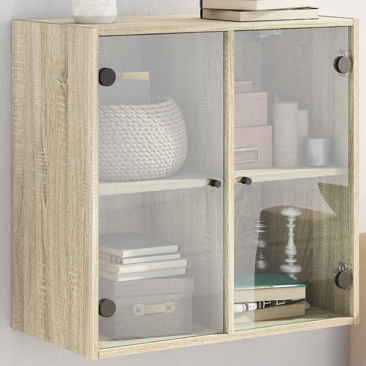 skab med glaslåger 68x37x68,5 cm sonoma-eg