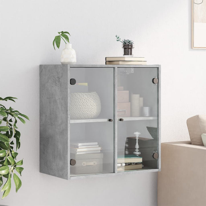 skab med glaslåger 68x37x68,5 cm betongrå