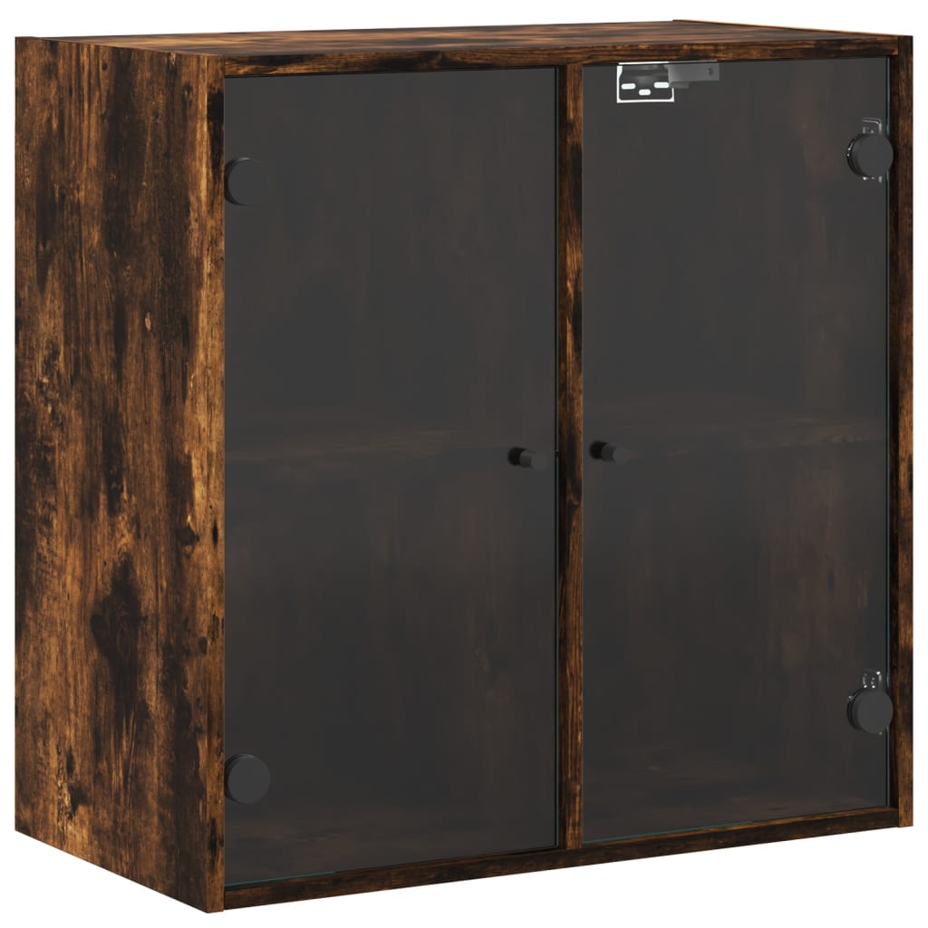skab med glaslåger 68x37x68,5 cm røget egetræsfarve