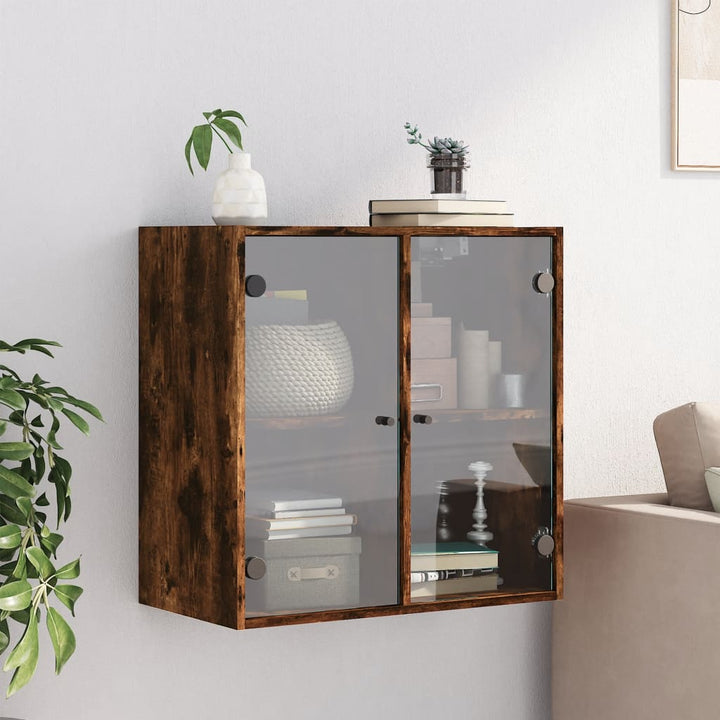 skab med glaslåger 68x37x68,5 cm røget egetræsfarve