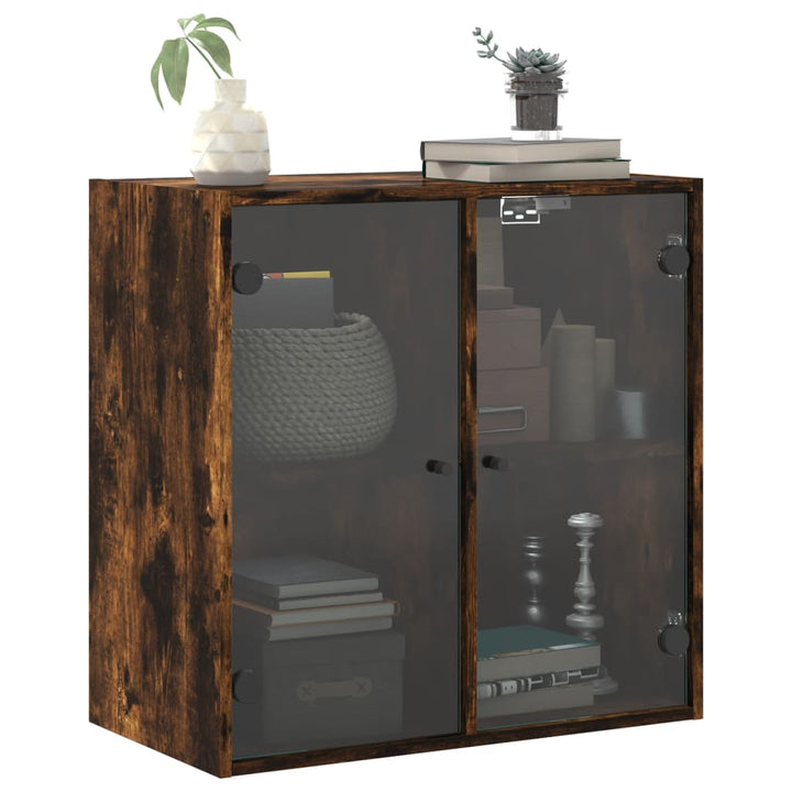 skab med glaslåger 68x37x68,5 cm røget egetræsfarve